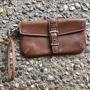 Trendy Brown Leather Wristlet
